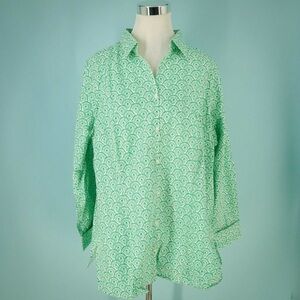 Lands End 22W Green Print Non Iron Top